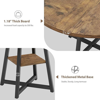 GAOMON Round Dining Table for 4-6 People, 47 Inch Brwon Dinner Room Pedestal Table with Storage Shelf, Industrial Circle Kitchen Table for Kitchen, Dining Room, Space Saving