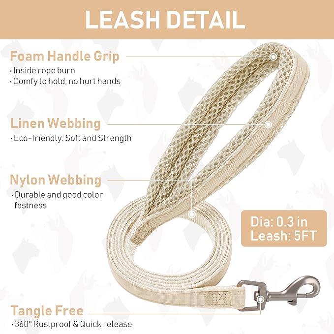 GAMUDA Small Pet Harness Collar and Leash Set, Step in No Chock No Pull Linen Fabric Soft Mesh Dog Vest Harnesses Reflective for Dogs Puppy Cats Kitten Rabbit (Khaki, XS)