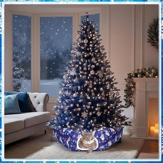 Christmas Cat Tunnel Bed for Indoor Cats Under Christmas Tree Skirt Tube with Hanging Ball Plush Cat Cave, Washable Holiday Pet Gift Toy & Gift for Kittens(Snowman)
