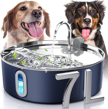 Smartoo Dog Water Fountain for Large Dogs 7L/236oz Stainless Steel Dog Water Bowl Dispenser Automatic Pet Water Fountain, Multi-Filtration Pet Fountain with Ultra-Quiet Pump (Navy)