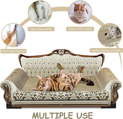 Luxury Cardboard Cat Scratcher Sofa Bed, Couch Shaped Scratching Board, Scratch Lounge with Catnip, Scratcher for Indoor Cats Large Grey