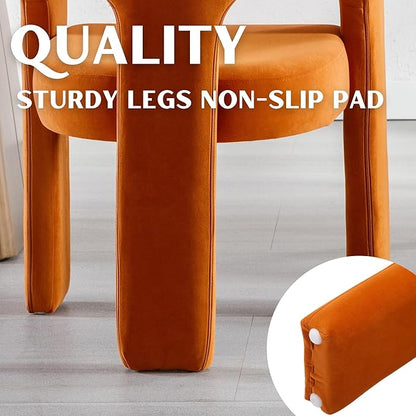 Modern Barrel Dining Chair, Velvet Upholstered Accent Side Chair with Arms Comfy Makeup Vanity Chair, Dining Living Room Kitchen Chair, Orange