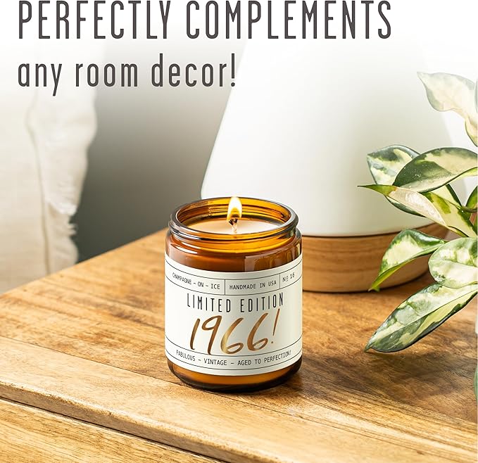 59th Birthday Gifts for Women - 'Limited Edition 1966' Soy Candle, w/Champagne on Ice I 59 Birthday Gifts for Women I 59th Gift for Her Ideas I 9oz Reusable Jar, 50Hr Burn, Made in USA