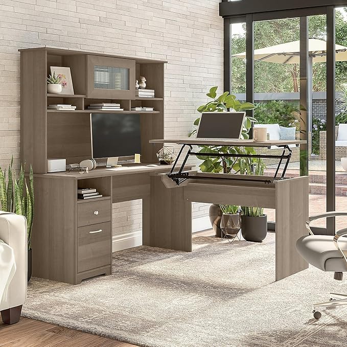 Bush Furniture Cabot 60W Computer Desk with Drawers in Ash Gray, Workstation and File Storage, Desktop with Organization Solutions for Home Office