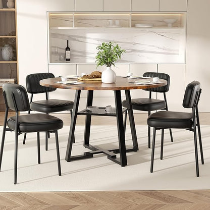 Round Dining Table for 2-4 People,42 Inch Dining Room Table,Modern Circle Kitchen Table with Storage Shelf and Metal Legs for Dining Room,Kitchen,Vintage(Table Only)