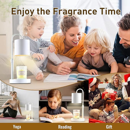 Briever Dimmable Candle Warmer Lamp with Timer, Height Adjustable Electric Candle Wax Warmer, Christmas Birthday Gifts for Women Mom, House Warming Gifts New Home Room Decor, White Solid Wood Base