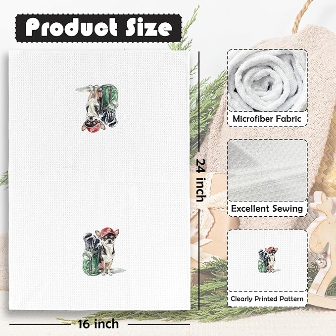 Golf Dog Kitchen Towels - Chihuahua Dish Towels, Sports Gifts, Pet Golf Club Decorative Absorbent Dishcloths Hand Towels for Kitchen Gym Spa Decor 16x24 Inches