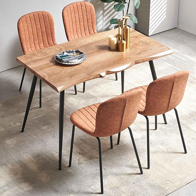 Kitchen Table and Chairs Set-5 PCS Dining Room Table Set for 4 Person, Engineered Wood Table with Irregular Tabletop, 4 Ergonomic Dining Chairs Upholstered Kitchen Chairs