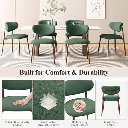 Dining Chairs Set of 4, Upholstered Dining Room Chairs with Metal Legs and Anti Slip Pads, Curved Back Kitchen Chair for Home and Restaurant Use, Green