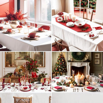 Rectangle Tablecloths 60x84 Inch 1 Pack White Tablecloth Washable Decorative Linen Polyester Table Cloths for Dining Table Banquets Buffet Parties and Wedding