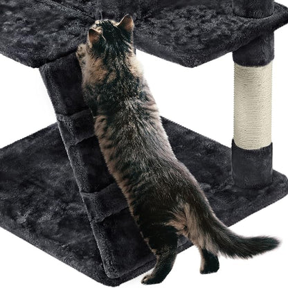 Yaheetech 62in Cat Tree Tower for Indoor Cats, Furniture w/Double Condo, Scratching Posts, Multiple Platforms and Balls for Kittens, Black
