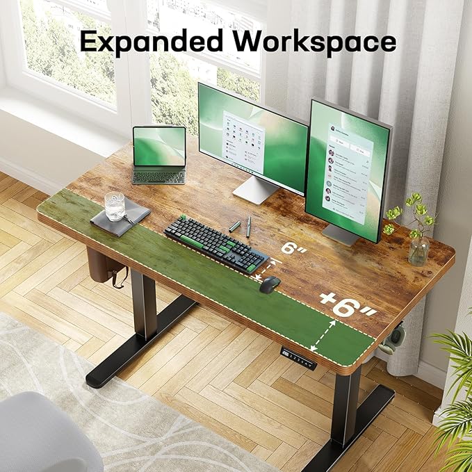 Marsail 48 x 30 Electric Standing Desk with One-Piece Desktop, Sit Stand Desk with Thickened Tabletop, Height Adjustable Stand Up Desk with Cable Management for Home Office(Frame+Desktop, 2 Packages)