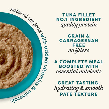 Applaws Vitality Wet Cat Food Paté, Natural Cat Food with Added Vitamins & Minerals, Grain-Free, Carrageenan Free, Tuna Fillet and Mackerel Recipe (24 Count, 2.47 oz Cans)