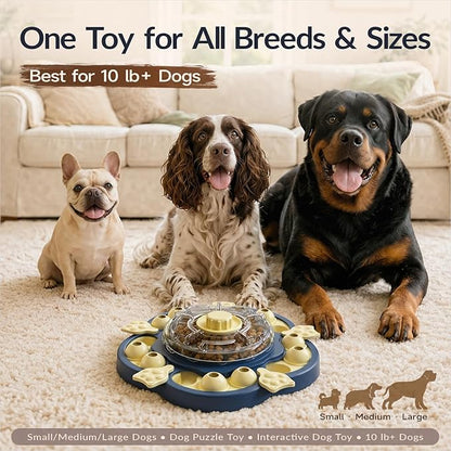 KADTC 3-Level Dog Puzzle Toy, Spin to Release Treat Dispenser & Slow Feeder | LARGE SIZE - Slide, swing, sniff, search: 4 play modes curb boredom, channel energy, build focus, deliver mental stimulation.