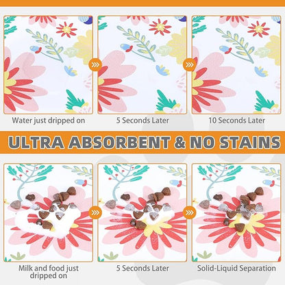 KOOLTAIL Dog Food Mat, 2 Pack Absorbent Pet Feeding Mat for Food and Water Bowls, Placement Pad for Floors with Waterproof Rubber Backing, Quick Dry Water Dispenser Mat for Dogs Cats, Flower, 12"x20"