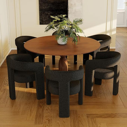 Black Dining Chairs Set of 6, Upholstered Sherpa Barrel Chairs with Arms Comfy Accent Side Chairs for Living Room/Dining Room/Reception, Black