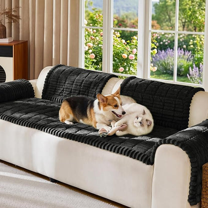 FUANGUI Waterproof Couch Cover Sofa Cover for Dogs and Pets Sofa Protector | Non-Slip Washable Fuzzy Soft Cat Bed Sofa Slipcover for 2-3 Cushion Couch Sofa Pet Friendly, Black, 27.6" x 59.1", 1 pcs
