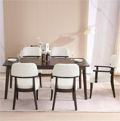 Modern Wood Dining Chairs Set of 5, Velvet Upholstered Kitchen Chairs with Open Curved Backrest & Black Hardwood Legs for Vanity, Living Room, 350 LBS Capacity, White