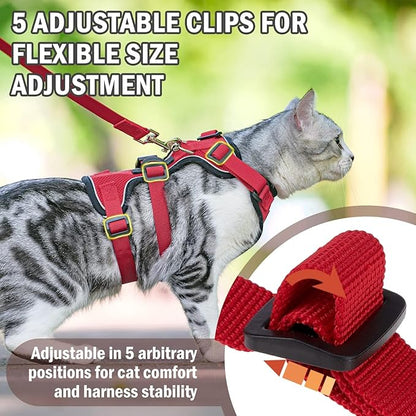 PUPTECK Cat Harness and Leash Set Escape Proof for Walking, Breathable Mash Vest Adjustable Harness for Cats Puppy Small Animals, Reflective at Night, Red Medium