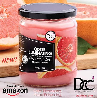 Grapefruit Zest Odor Eliminating Highly Fragranced Candle - Eliminates 95% of Pet, Smoke, Food, and Other Smells Quickly - Up to 80 Hour Burn time - 12 Ounce Premium Soy Blend