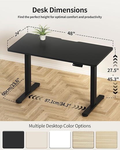 Okin Standing Desk Electric Adjustable Computer Whole Piece Stand up Desk Office Gaming Home Office Memory Desks 48x24 inches Black
