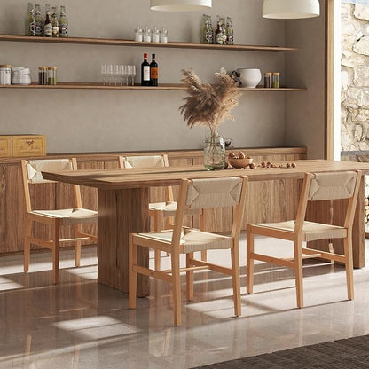 Modern Rattan Dining Chairs Set of 4, Boho Cane Farmhouse Chair, Natural Wood Legs Dining Chairs with Open Back, Armless with Natural Weave 2.5 Inches Seat Kitchen Chairs for Living Room