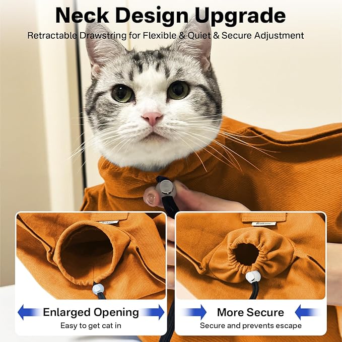 [Cozy Travel] Cat Carrier Pouch, Soft Sided Cat Sling Bag for Small Medium Cats, Carrying Sack, Restraint for Nail Trimming, Grooming,Caramel Small Upgrade