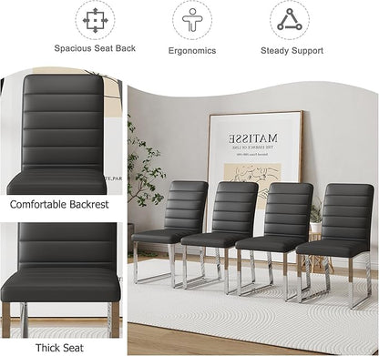 Modern Dining Chairs Set of 4, White Faux Leather Kitchen Chairs, Upholstered Armless Dining Room Chair with Gold Mental Legs Heavy Duty, Comfortable (Black Chairs, Set of 4)