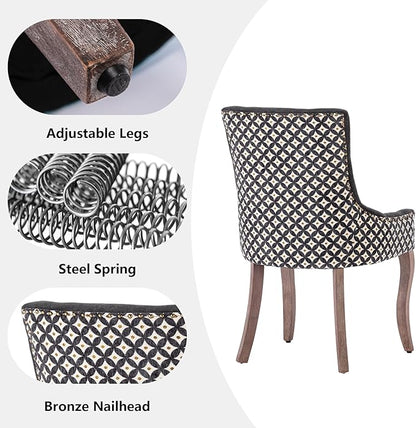 Farmhouse Dining Chairs Set of 6, Upholstered Fabric Dining Room Accent Chairs with Wood Legs & Bronze Nailhead, High Wingback Kitchen Chairs for Living Room Hotel Apartment, Black