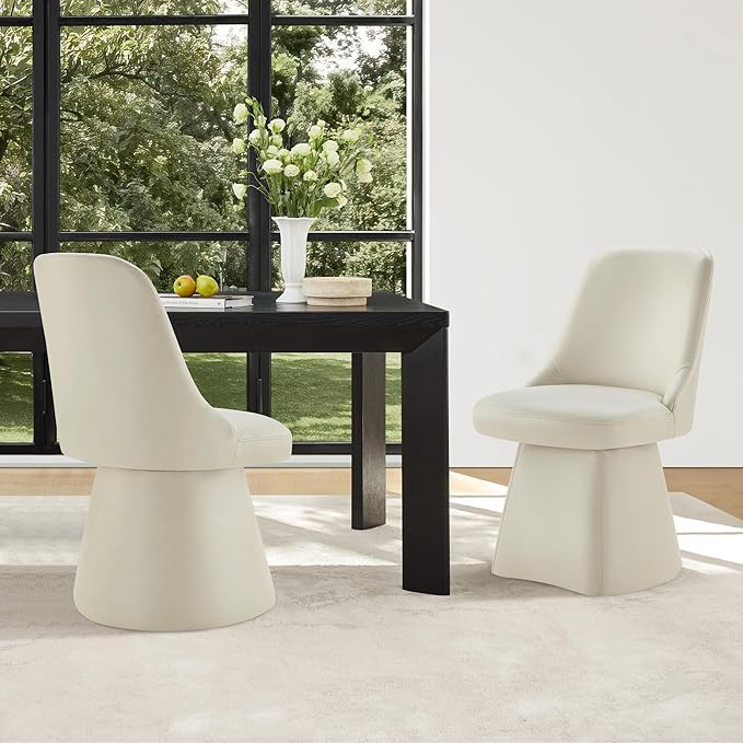Swivel Dining Chairs Set of 1, Upholstered Mid Century Modern Deskchair with High Back, Faux Leather Kitchen Chairs for Dining Room, Bedroom, Dressing Room, Cream