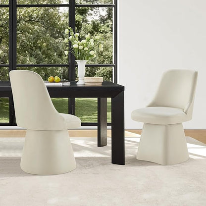 Swivel Dining Chairs Set of 1, Upholstered Mid Century Modern Deskchair with High Back, Faux Leather Kitchen Chairs for Dining Room, Bedroom, Dressing Room, Cream