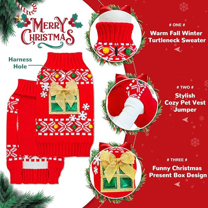 PETCARE Dog Christmas Sweater Clothes Cute Red Present Snowflake Xmas Dogs Costume Warm Knitted Puppy Sweaters Vest Christmas Dog Clothes Outfit for Small Medium Large Dogs Cats Pet Pullover
