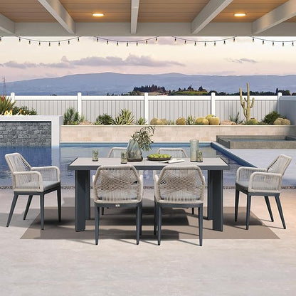 PURPLE LEAF Patio Dining Chair Set 2 Pieces Metal Modern Furniture Seating for Garden Kitchen Porch Outdoor Rattan Dining Chairs with Armrests and Cushions, Dark Grey