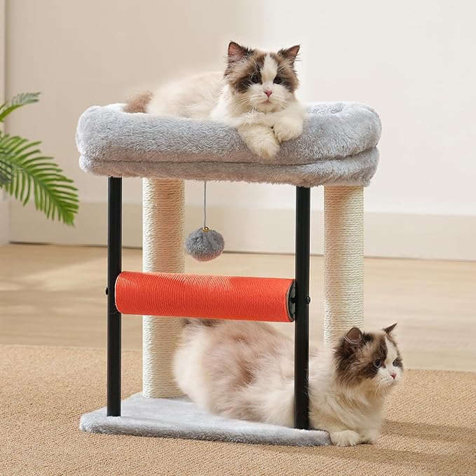 Hey-brother Cat Tree, Cat Scratching Posts with Bed, Sturdy Tower with Fully Sisal-Wrapped Columns and Plush Toy Ball for Indoor Kittens, 18.9 inches, Light Gray MPJ010SW