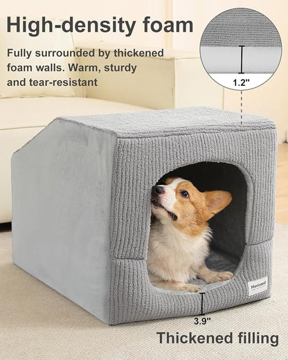 Hovicaed Indoor Dog House Small Sized Dog Tent with Dog Cave Bed 26x20ines | Covered Dog Bed With Washable Removable Cover-Pet Orthopedic Egg-Crate Foam Cushion Sturdy Frame For Inside Dog House