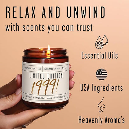 26th Birthday Gifts for Women - 'Limited Edition 1999' Soy Candle, w/Champagne on Ice I 26 Birthday Gifts for Women I 26th Gift for Her Ideas I 9oz Reusable Jar, 50Hr Burn, Made in USA