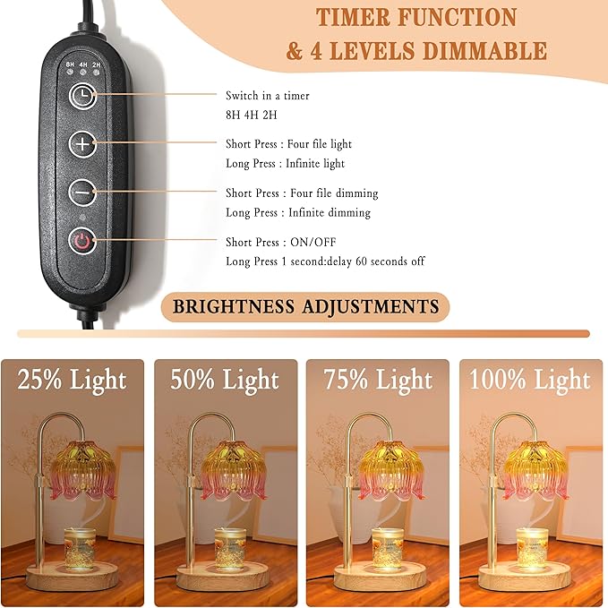 Candle Warmer lamp with Timer Dimmer,Electric Candle Warmer, Vintage Flower Lotus lamp,Compatible with Various Candles, Gifts for Mom Women,Candle Lamp for Bedroom Home Decor (Flower lamp-Light Pink)