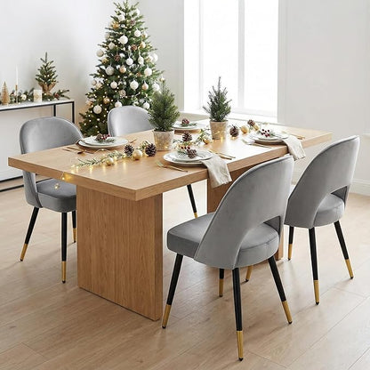 LukeAlon Modern Velvet Dining Chairs Set of 2, Upholstered Open Back Kitchen Chairs with Metal Legs Armless Side Chairs Mid Century Parsons Chair for Dining Room, Grey