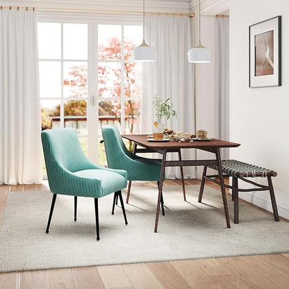 Velvet Dining Chairs Set of 6,Green Upholstered Living Room Chairs with Black Metal Legs, Modern Tufted Accent Chairs for Living Room, Study Room, Kitchen