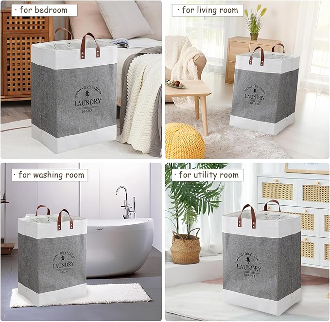 COMFY HOMI 2Pack 76L Laundry Basket & Hamper, Large Collapsible Waterproof Clothes Baskets with Handles, Freestanding Laundry Hampers for Bedroom Bathroom Dorm - 15.8x11.8x21.7 Inch - White/Grey