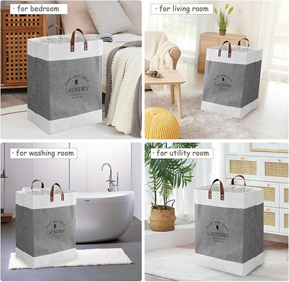 COMFY HOMI 2Pack 76L Laundry Basket & Hamper, Large Collapsible Waterproof Clothes Baskets with Handles, Freestanding Laundry Hampers for Bedroom Bathroom Dorm - 15.8x11.8x21.7 Inch - White/Grey