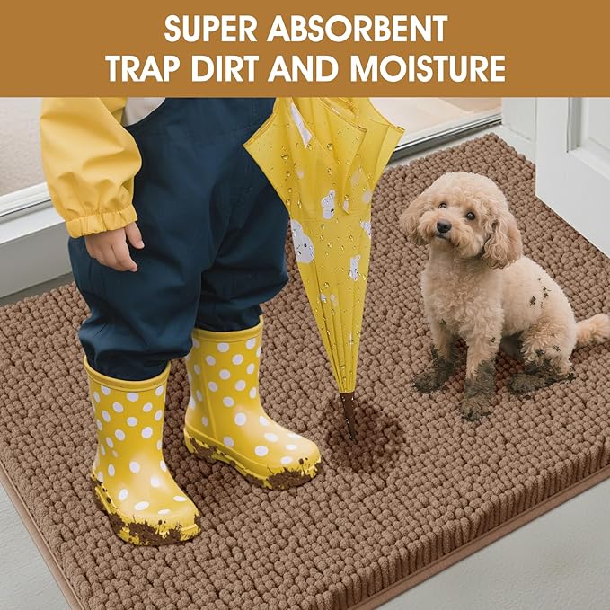 IM HOME Dog Door Mats for Muddy Paws, 30" X 20" Chenille Absorbent Doormat, Non Slip Heavy Dog Rugs for Muddy Paws, Soft Indoor Door Mat for Entryway, Mud Paw, Inside Floor, Camel