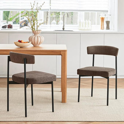 Grey Fabric Dining Chairs Set of 2, Armless Upholstered Kitchen Chair,Modern Dining Room Chair with Curved Backrest