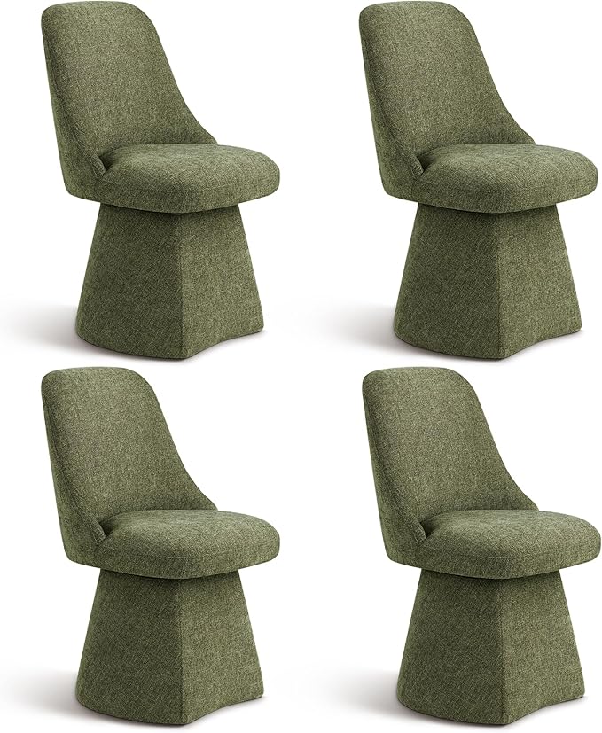 Swivel Dining Chairs Set of 4, Upholstered Mid Century Modern Deskchair with High Back, Linen Fabric Kitchen Chairs for Dining Room, Bedroom, Dressing Room, Moss Green