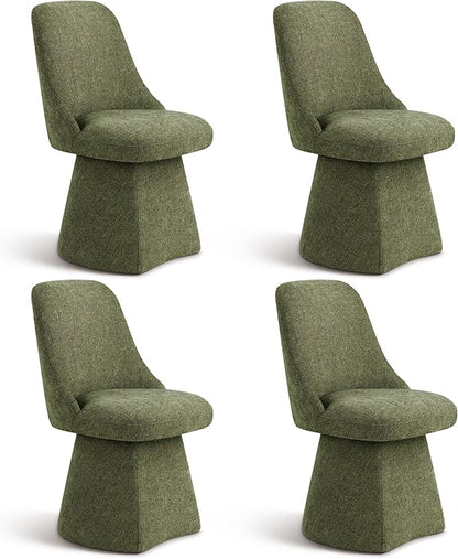 Swivel Dining Chairs Set of 4, Upholstered Mid Century Modern Deskchair with High Back, Linen Fabric Kitchen Chairs for Dining Room, Bedroom, Dressing Room, Moss Green