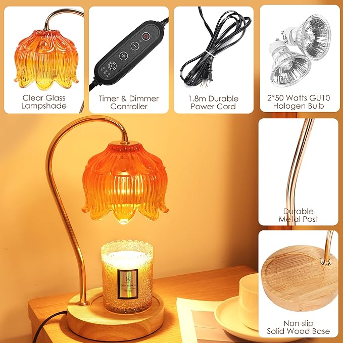 Flower Candle Warmer Lamp with Timer & Dimmer - Fits All Jar Scented Candles - Christmas & Mother's Day Gift for Women，Wife，Mom，Grandma