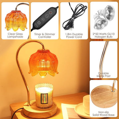 Flower Candle Warmer Lamp with Timer & Dimmer - Fits All Jar Scented Candles - Christmas & Mother's Day Gift for Women，Wife，Mom，Grandma