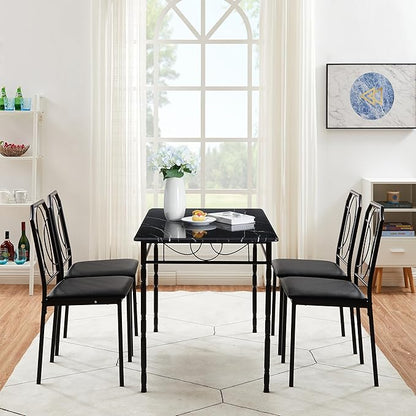 VECELO 5 Piece Dining Table Set for 4, Dinette with Chairs for Kitchen, Breakfast Nook, Small Space,Easy Assembly