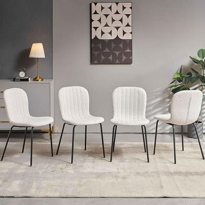 Dining Chair Upholstered Set of 4, Modern Home Kitchen Chairs Boucle Tufted Living Room Chairs with Backrest, Comfy Side Chair with Black Metal Legs