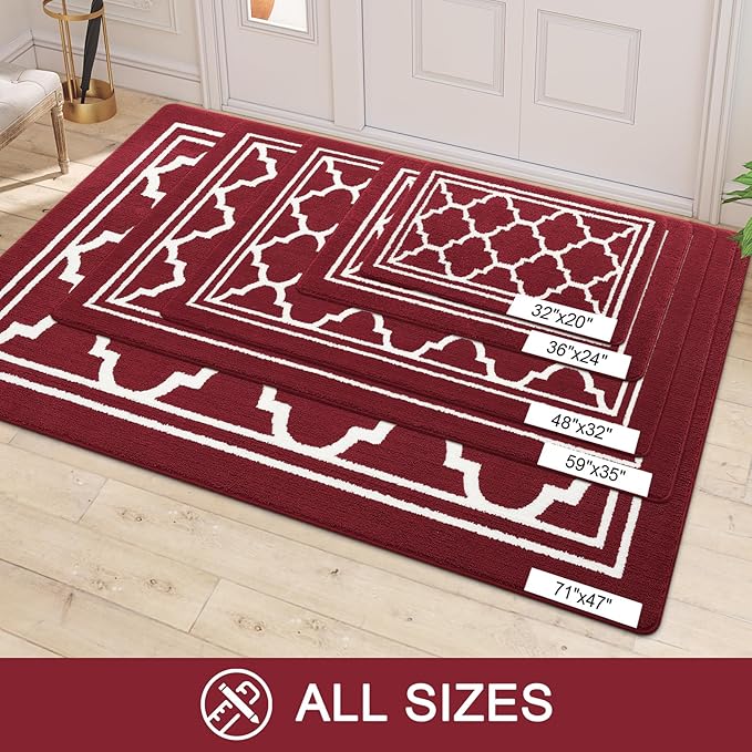 Buganda Indoor Door Mat, Dirt-Resistant and Absorbent Doormat, Anti-Slip, Low Profile Floor Mats for Inside Entryway, Front, and Back Door Entrance (32x20 Inches, Burgundy)